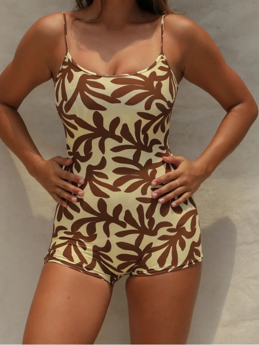 Stone Fox Swim Olive Green and White Leaf Print One-Piece - Picture 4 of 6